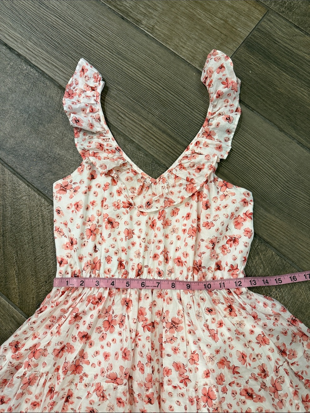 Pink Lily 100% Cotton Floral Mini Dress Medium Ruffle Strap Cottagecore Lined - Picture 11 of 11